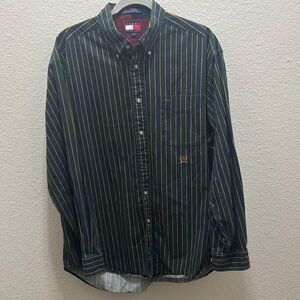 Vintage Tommy Hilfiger 90s Striped Crest Logo Button Down Shirt Men's Large